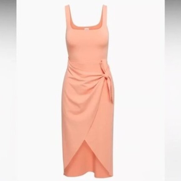 Aritzia Wilfred Saturn Wrap Midi Jersey Dress Coral Pink Size Large - Picture 1 of 8